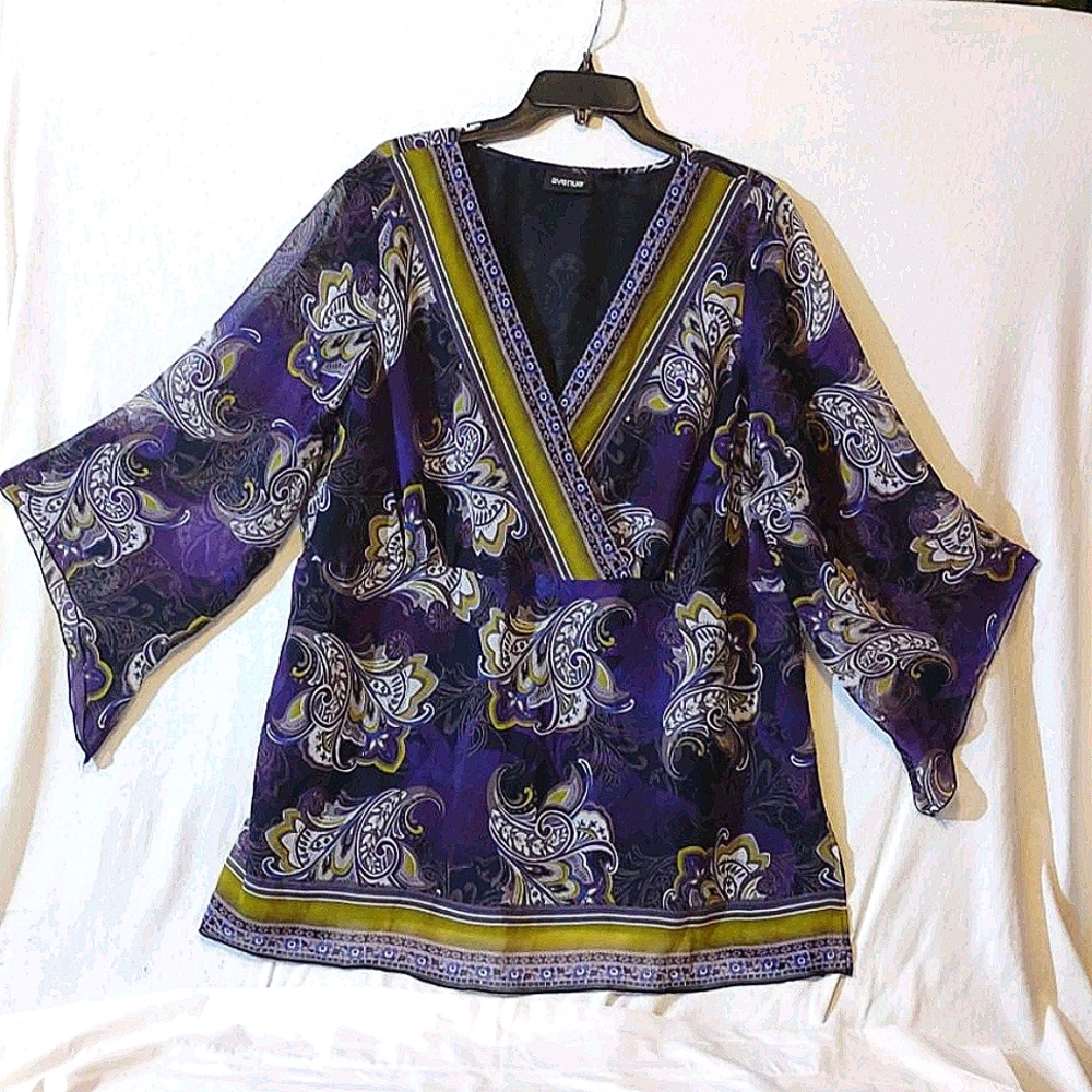 Avenue Plus SZ 26/28 Polyester Purple Multi Blouse